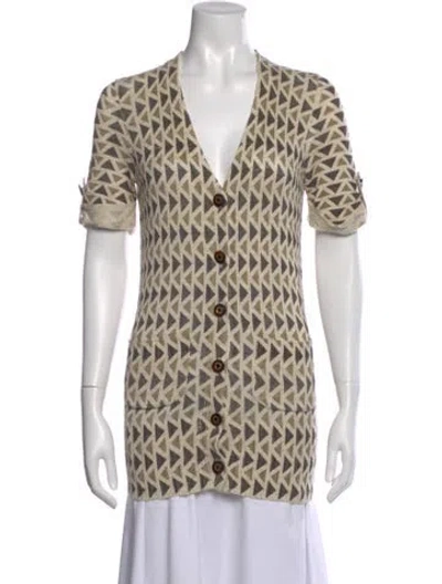 Pre-owned Tory Burch Striped V-neck Sweater In Brown