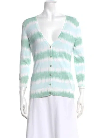 Pre-owned Tory Burch Striped V-neck Sweater In Green