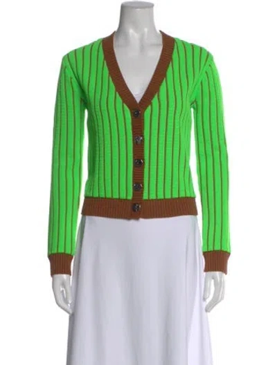 Pre-owned Tory Burch Striped V-neck Sweater In Green