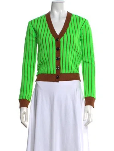 Pre-owned Tory Burch Striped V-neck Sweater In Green