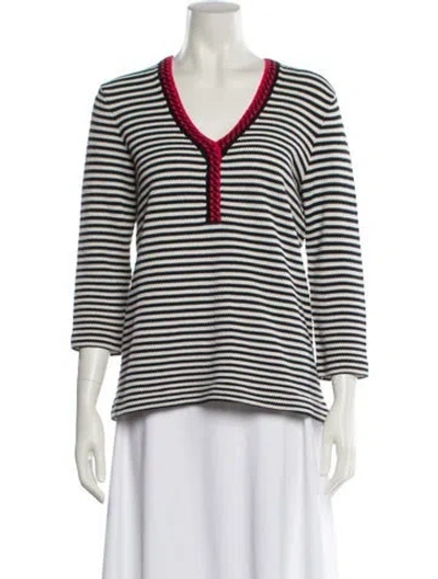 Pre-owned Tory Burch Striped V-neck Sweater In Multi