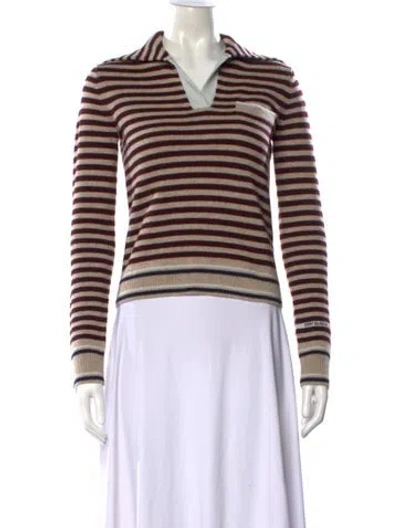 Pre-owned Tory Burch Striped V-neck Sweater In Multi