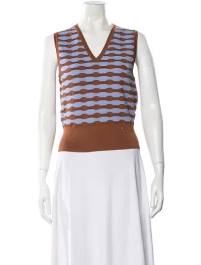 Pre-owned Tory Burch Striped V-neck Sweater In Multi