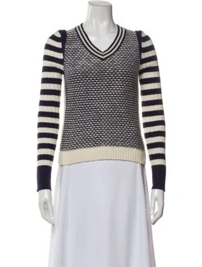 Pre-owned Tory Burch Striped V-neck Sweater In Neutral