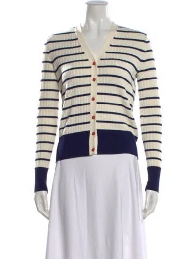 Pre-owned Tory Burch Striped V-neck Sweater In Neutral