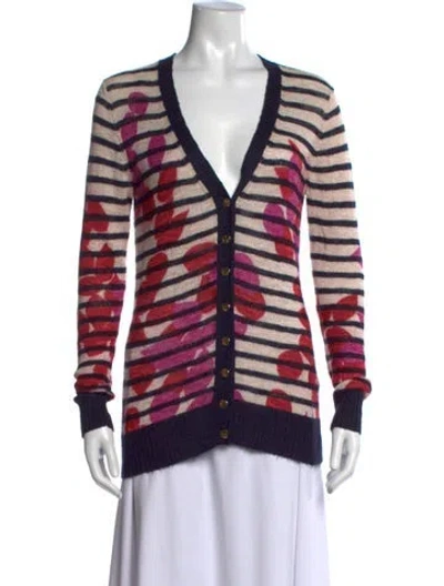 Pre-owned Tory Burch Striped V-neck Sweater In Neutrals