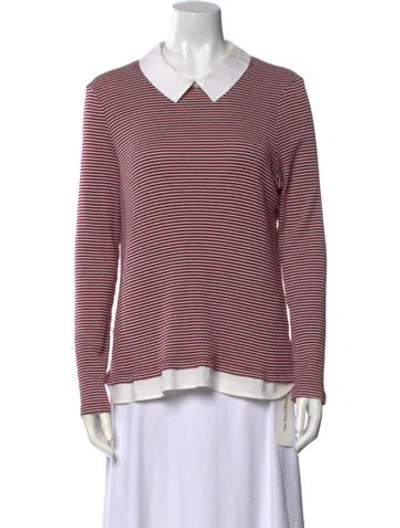 Pre-owned Tory Burch Striped V-neck Sweater In Red