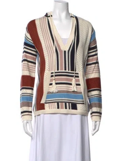 Pre-owned Tory Burch Striped V-neck Sweater W/ Tags In Neutral
