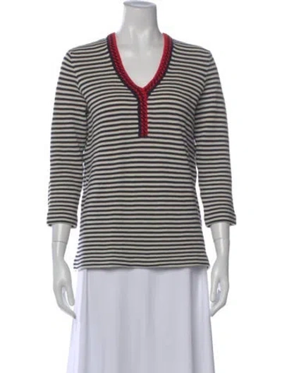 Pre-owned Tory Burch Striped V-neck Top In White