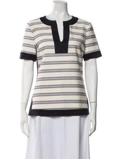 Pre-owned Tory Burch Striped V-neck Top In White