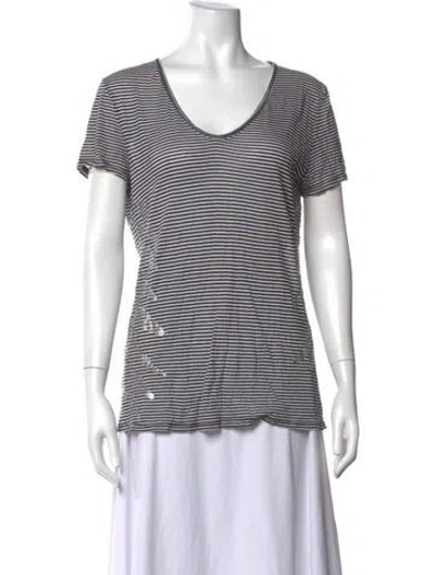 Pre-owned Tory Burch Striped V-neck T-shirt In Black/white