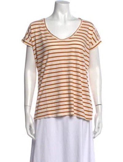 Pre-owned Tory Burch Striped V-neck T-shirt In Brown