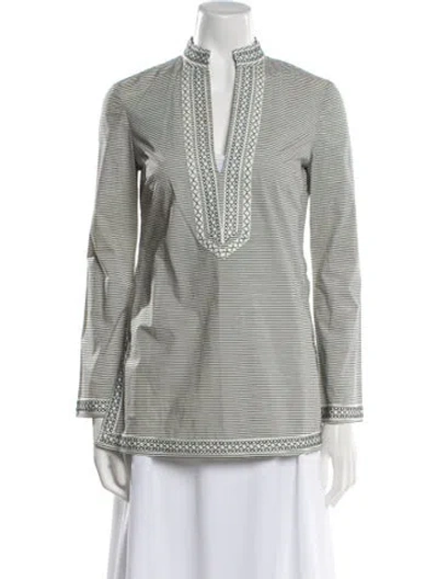 Pre-owned Tory Burch Striped V-neck Tunic In Blue