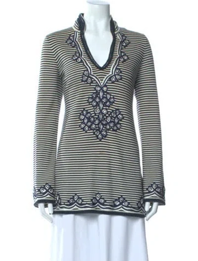 Pre-owned Tory Burch Striped V-neck Tunic In Blue