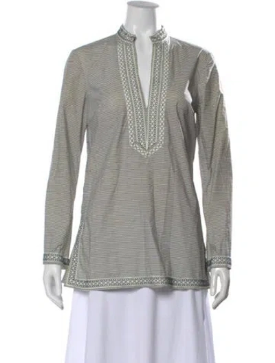 Pre-owned Tory Burch Striped V-neck Tunic In Blue