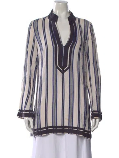 Pre-owned Tory Burch Striped V-neck Tunic In Blue