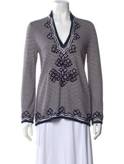 Pre-owned Tory Burch Striped V-neck Tunic In Blue