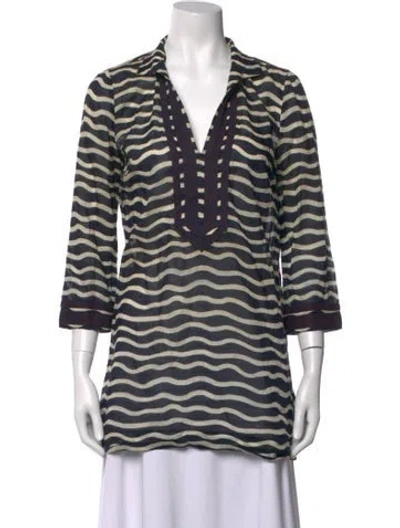 Pre-owned Tory Burch Striped V-neck Tunic In Blue