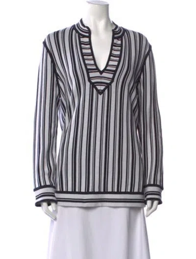 Pre-owned Tory Burch Striped V-neck Tunic In Blue