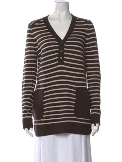 Pre-owned Tory Burch Striped V-neck Tunic In Brown