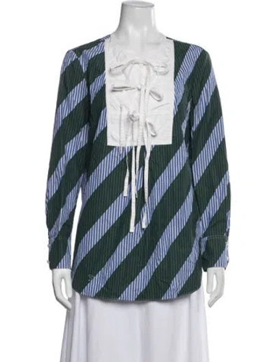 Pre-owned Tory Burch Striped V-neck Tunic In Green