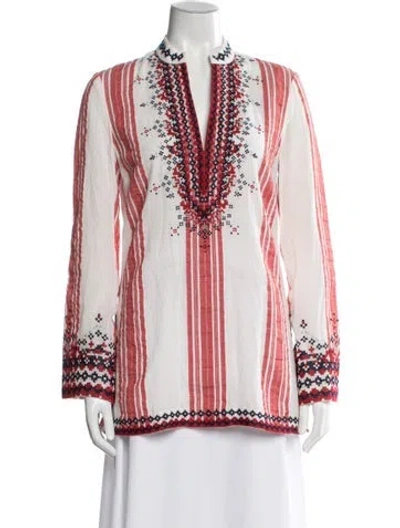 Pre-owned Tory Burch Striped V-neck Tunic In Multi