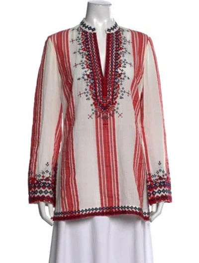 Pre-owned Tory Burch Striped V-neck Tunic In Multi