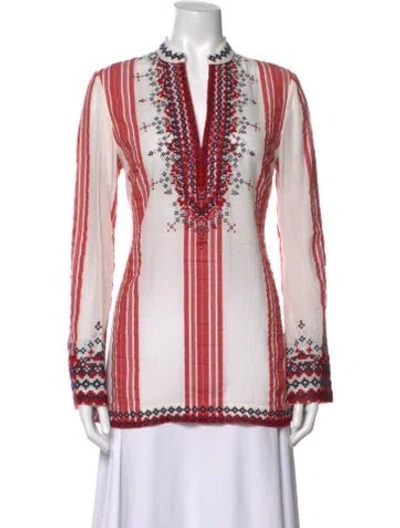 Pre-owned Tory Burch Striped V-neck Tunic In Multi