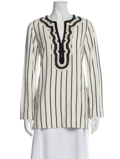 Pre-owned Tory Burch Striped V-neck Tunic In Neutral