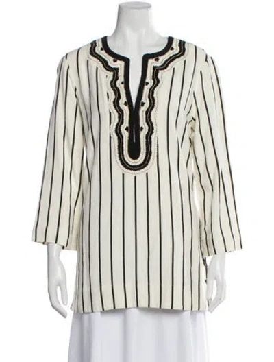 Pre-owned Tory Burch Striped V-neck Tunic In Neutral