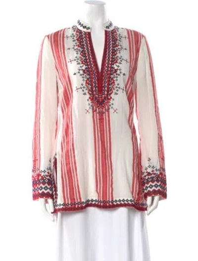 Pre-owned Tory Burch Striped V-neck Tunic In Neutral