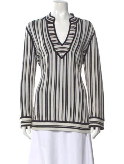 Pre-owned Tory Burch Striped V-neck Tunic In Neutral