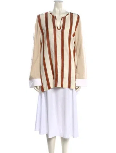 Pre-owned Tory Burch Striped V-neck Tunic In Neutral