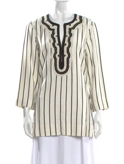 Pre-owned Tory Burch Striped V-neck Tunic In Neutral