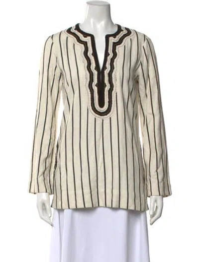 Pre-owned Tory Burch Striped V-neck Tunic In Neutral