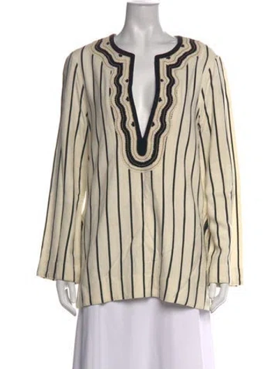Pre-owned Tory Burch Striped V-neck Tunic In Neutral