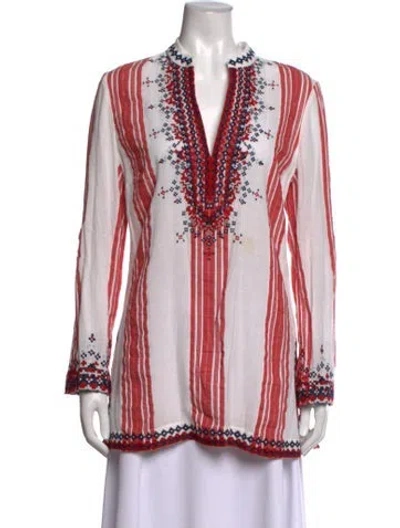 Pre-owned Tory Burch Striped V-neck Tunic In Neutrals