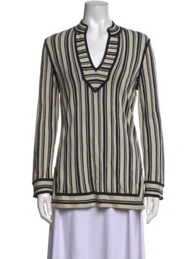 Pre-owned Tory Burch Striped V-neck Tunic In Neutrals