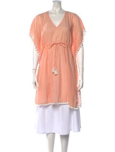 Pre-owned Tory Burch Striped V-neck Tunic In Orange