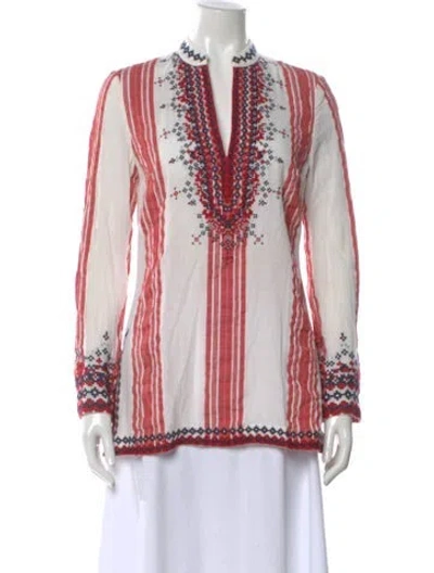 Pre-owned Tory Burch Striped V-neck Tunic In Red