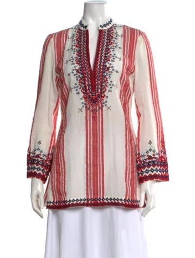 Pre-owned Tory Burch Striped V-neck Tunic In Red/white