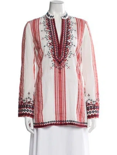 Pre-owned Tory Burch Striped V-neck Tunic In Red/white