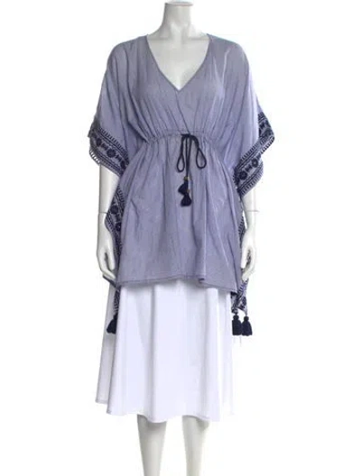 Pre-owned Tory Burch Striped V-neck Tunic W/ Tags In Blue