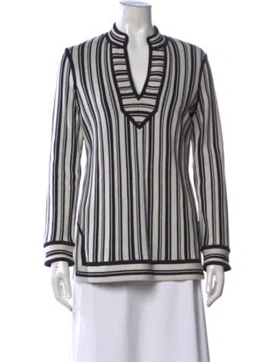 Pre-owned Tory Burch Striped V-neck Tunic In White