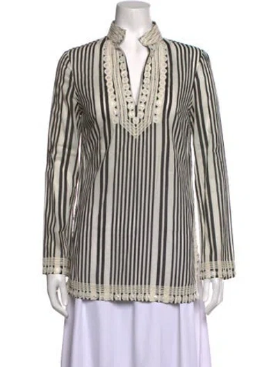 Pre-owned Tory Burch Striped V-neck Tunic In White