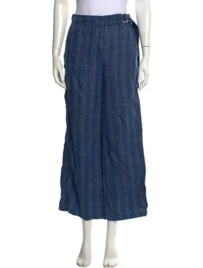 Pre-owned Tory Burch Striped Wide Leg Pants In Black/blue