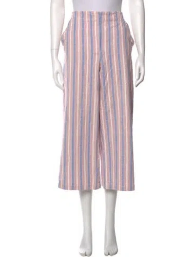 Pre-owned Tory Burch Striped Wide Leg Pants In Blue