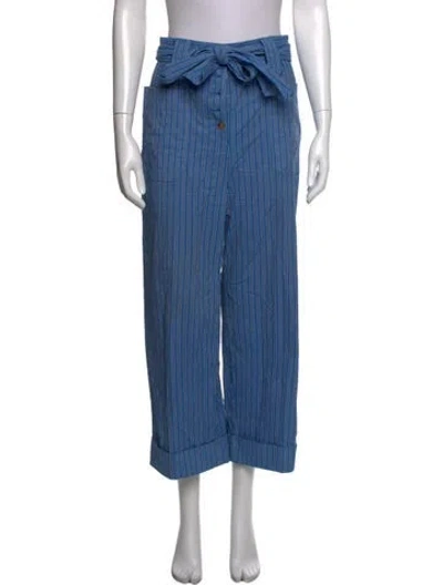 Pre-owned Tory Burch Striped Wide Leg Pants In Blue