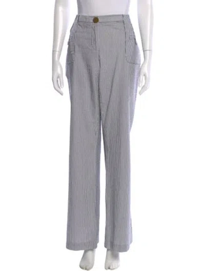 Pre-owned Tory Burch Striped Wide Leg Pants In White