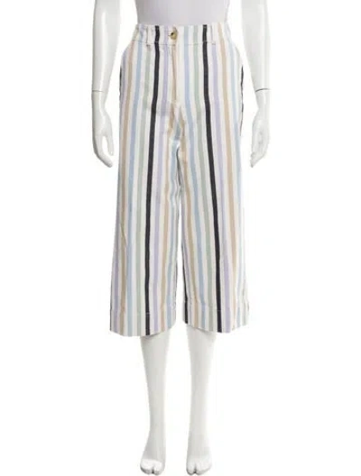 Pre-owned Tory Burch Striped Wide Leg Pants In White